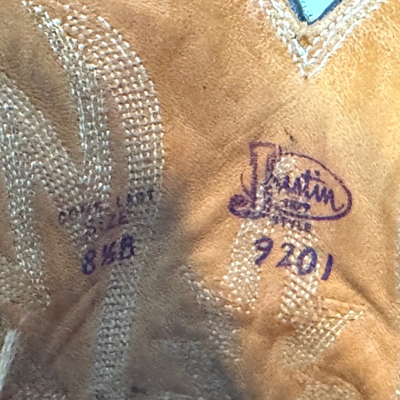 Justin Cowboy Boots - Chocolate Brown Mens Sz 8.5B Excellent Vtg Cond X-toe 9201 - Picture 12 of 12